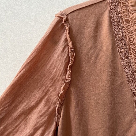 LOGO Lori Goldstein Cotton Cardigan Womens Large Chiffon Smocking Tea Rose Open - Picture 8 of 14